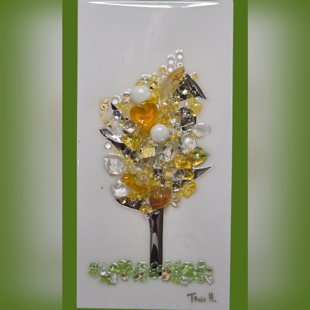SOLD - Elegant Glass Tree Art in Yellow and Green
